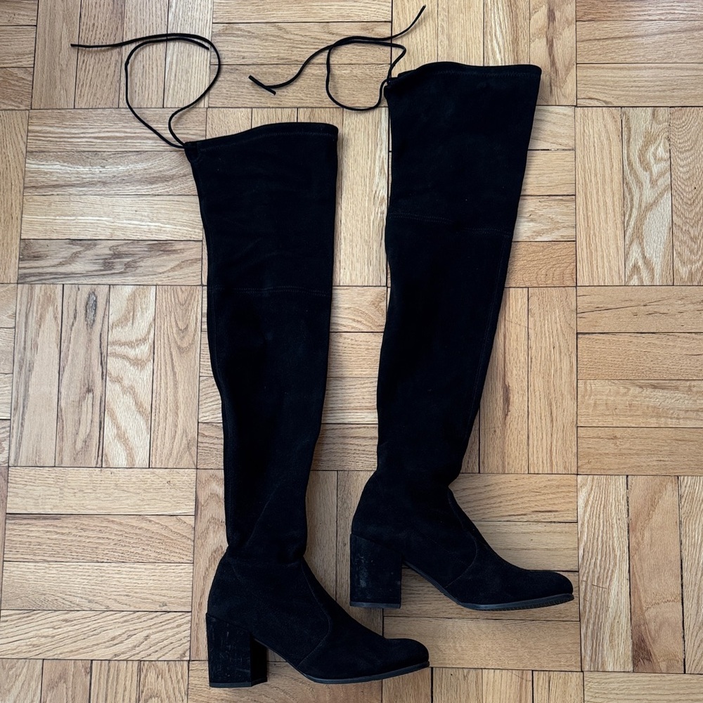 Stuart Weitzman Black Suede Over-the-Knee Boots (2.36” heel)